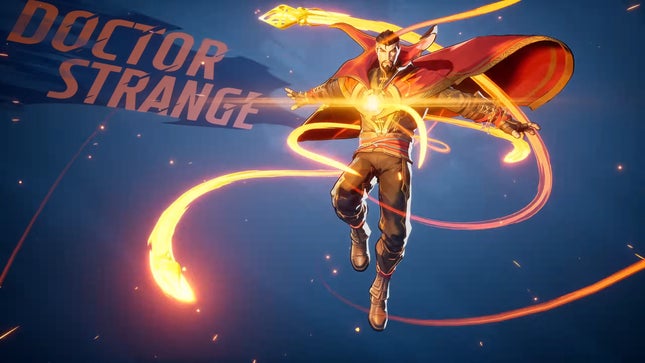 A beam of magic surrounds Doctor Strange as he floats in the air.